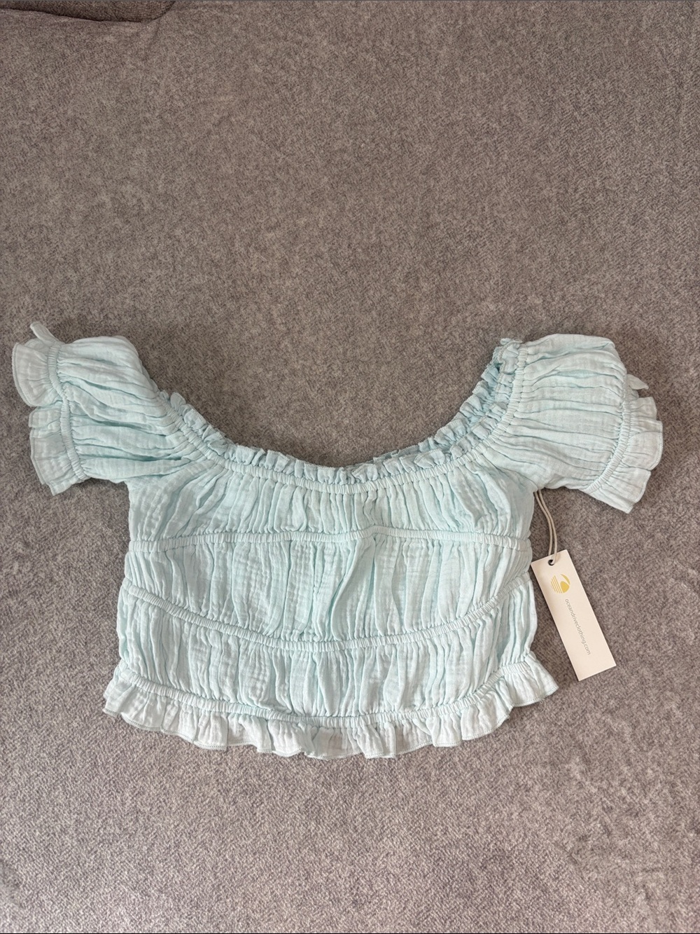 Women's Light Blue Ruffled Off-Shoulder Top
